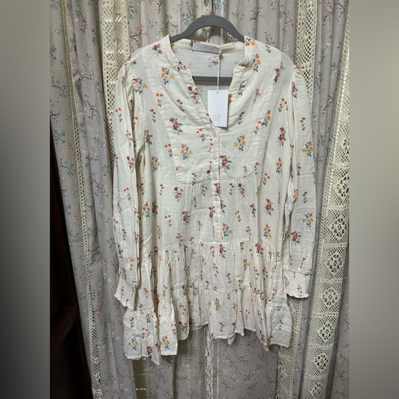 Rachel Parcell Floral Long Sleeve Cotton Gauze Mini Dress Size Large NWT - Picture 1 of 8